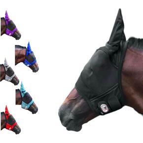 Majestic Ally Horse Fly Mask with Ears, Comfort Durable Fine Mesh, Soft Fleece Touch on Skin, Protect Eyes and Ears (Black)