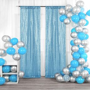Baby Blue Sequin Backdrop Curtain, 2PCS 2FTx8FT Glitter Backdrop Curtain for Christmas, Birthday, Wedding, Party Decoration