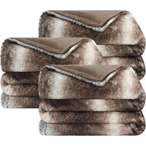Aston & Arden Faux Fur Throw Blanket - Luxe Elegant Warm Cozy Plush Soft Modern Jacquard Texture for Home, Couch, Sofa, Bed, Oversized with Premium Gift Box, 50x70 in, Mink Grey in Kuwait