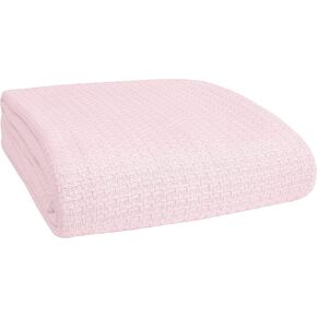 BELIZZI HOME 100 Cotton Bed Blanket, Breathable Bed Blanket Twin Size, Cotton Thermal Blankets Twin, Perfect for Layering Any Bed for All Season, Baby Pink