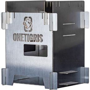 OneTigris ROCUBOID Camping Stove Foldable, Lightweight Portable Wood Burning Stove Stainless Steel with Pocket for Camping Hiking Backpacking Survival Outdoor Cooking Pinic BBQ