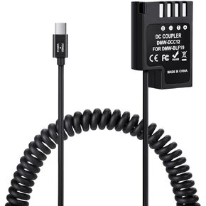 FOMITO DMW-BLC19 Dummy Battery Decoded DMW-DCC12 Battery Replacement with Type-C Spring Power Adapter Cable for Panasonic Lumix DMC-GH3 DMC-GH4 DMC-GH3K DC-GH5 DMC-G9 Cameras