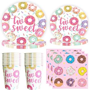 Two Sweet Birthday Party Supplies,Sweet Two Birthday Decorations,Two Sweet Birthday Decorations Girl,Two Sweet Donut Birthday Party