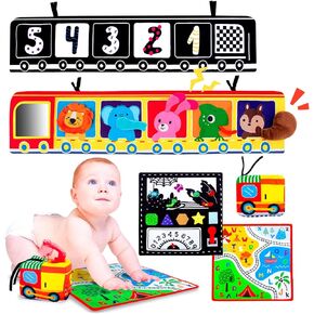 Black and White High Contrast Baby Toys for Newborn 0-3 Months developmental, Tummy Time Mirror Toys, Montessori Toys for Babies 0 3 6 9 Months, Infant Sensory Soft Book Crinkle Baby Tissue Box Toys