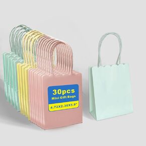 XIAMUY 30Pcs Mini Gift Bags Cute colorful Party Favor Bags Paper Bags With Handles Mini Goodie Bags For Birthday, Treats, Easter, Girls, Graduation - 4.7 x 5.9 x 2.3 Inch