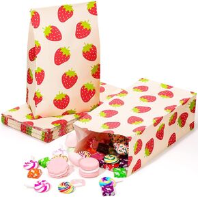 Chrisfall 20 Pcs Strawberry Party Favor Bags Strawberry Candy Paper Goodie Bags Cute Snack Treat Bag for Fruit Themed Birthday Wedding Baby Shower