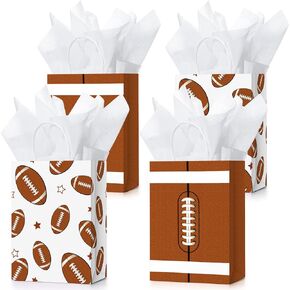 Nezyo 16 Pcs Sports Party Gift Bags with Tissue Paper Baseball Football Soccer Basketball Gift Goodie Favor Bags with Handle for Baseball Theme Party Girls Boys Birthday Decoration (White, Baseball)