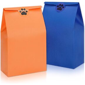 Whaline 24Pcs Blue Orange Party Favor Bags Paper Gift Bags with Dog Paw Stickers Goodie Treat Bags Candy Snack Bags for Baby Shower Wedding Birthday Pet Dog Themed Party Supplies Gift Wrap