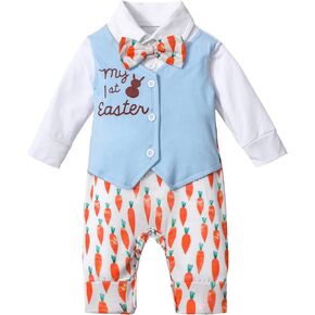 Baby Boy Easter Outfit,My First Easter Baby Boy Outfit Long Sleeve Bunny Romper Radish One Piece Jumpsuit
