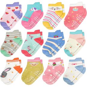 HYCLES Toddler Ankle Socks With Grippers Non-Slip Low Cut Socks Kids Anti Slip Sticky Socks