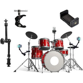 OCTO MOUNTS - Metal 360-Degree Adjustable Desktop or Music Mount for Drum Kit, Keyboard, Mic or Guitar Stand. Compatible with Smartphones and Action Cameras Including: iPhone, Samsung, Android, HTC,