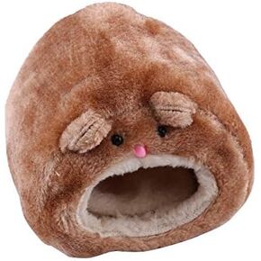 Cozy Pet Bed, Cute Cartoon Soft Plush Warm Pet Nest Pet Cave Hut Hamster Mouse Sleeping Bed Washable Small Animal House Home Hammock for Hamster Chinchilla Squirrel Guinea-Pig Cavia Cobaya(Brown)