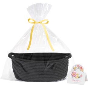 CHICVITA Black Basket Empty Gift Basket, Small Woven Basket for Organizing, Rope Basket for Storage, Decorative Basket for Dogs, Cats, Cute Basket for Shelves, 12"x 8"x 5"