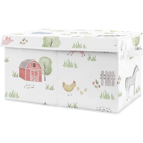 Sweet Jojo Designs Farm Animals Boy or Girl Small Fabric Toy Bin Storage Box Chest For Baby Nursery or Kids Room - Watercolor Farmhouse Horse Cow Sheep Pig
