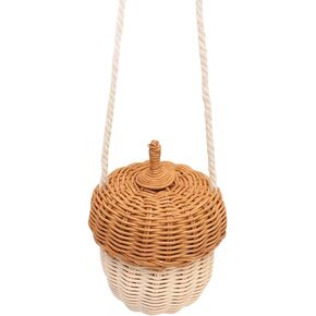 Kids Rattan Storage Basket, Handmade Acorn Shaped Basket, Hand Woven Decorative Acorn Shaped Basket Bag, Mushroom Shape Decorative Woven Basket for Boys Girls Photography Props(Large Handbag)