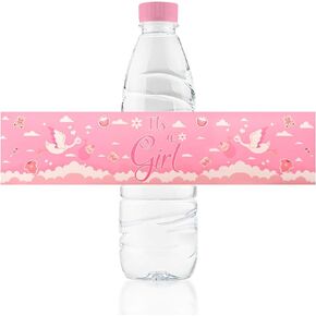 Baby Shower Water Bottle Labels, 48 Pcs Pink Water Bottle Wrappers Baby Gender Reveal Water Bottle Labels Stickers for Girls