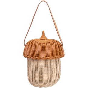 Kids Rattan Storage Basket, Handmade Acorn Shaped Basket, Hand Woven Decorative Acorn Shaped Basket Bag, Mushroom Shape Decorative Woven Basket for Boys Girls Photography Props(Large Handbag) in Saudi Arabia