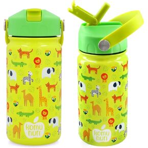 زجاجة مياه مقاومة للانسكاب للأطفال مع غطاء من القش | 1 شفاطة إضافية مجانية | ستانلس ستيل معزول | 14 أونصة | الأطفال الصغار | بارد 24 ساعة (أزرق غامق - المركبات/النقل/السيارات) in Kuwait