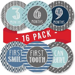 16 Monthly Baby Milestone Stickers Boy - Blue Baby Monthly Milestone Stickers for Baby Boy, Milestone Baby Monthly Stickers, Baby Month Stickers for Baby Photo Props, Monthly Baby Stickers Boy