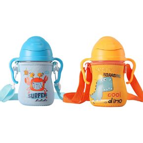 2Pack-Children's Water Bottle Carrier, Protect and insulate your water bottle, With adjustable straps, Suitable for most children's water bottles - Dinosaurs + Crab