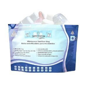 Microwave Steam Sterilizer Bags (8 Count). for Baby Nipples, Bottles, Teether, Breast Pump Parts. Large, Durable and Easy to Use at Home and Travel. Each Bag Resuable 20 Times