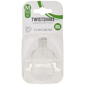 Twistshake Anti Colic Teat Nipples - Premium Quality Baby Nipples for a Comfortable Feeding Experience - Suitable for 2+ Months, 2 Count (Pack of 1)