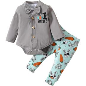 Fairy Baby Infant Baby Boys My 1St Easter Outfits Bow Tie Romper Bunny Pants Set Toddler Cardigan Gentleman 3Pcs Suit 3-24M