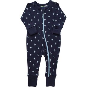 Parade Organic Signature Print '2-Way' Zip Romper - Long Sleeve Navy Lightning 12-18M no mitts, (RZR_NLIGH12) in Kuwait