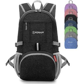 ZOMAKE Lightweight Packable Backpack 25L - Small Foldable Hiking Daypack for Travel - Tear Resistant Day pack for Women Men Camping Outdoor Sports(Black)