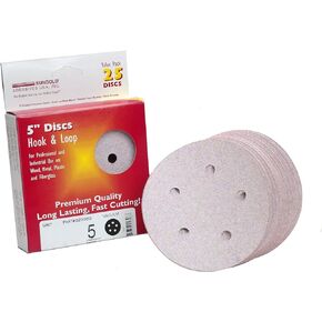 Sungold Abrasives 023199 5" By 5 Hole 600 Grit Premium Plus C Weight Paper Hook And Loop Sanding Discs, 25-Pack