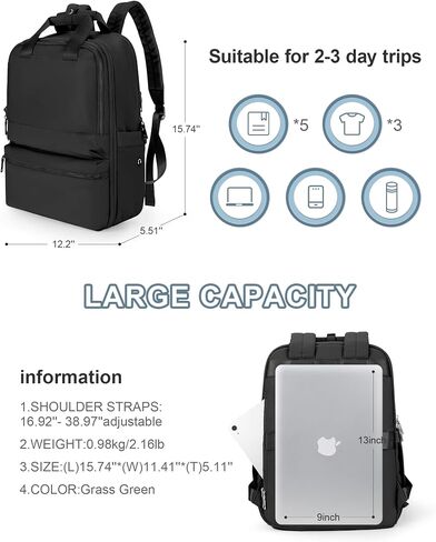 حقيبة ظهر للسفر سوداء للنساء والرجال تحمل على ظهره لأساسيات السفر Mochila De Viaje حقيبة ظهر للسفر للسيدات تحمل على متن الطائرة معتمدة من الصالة الرياضية على ظهره حقيبة ظهر للسفر in Saudi Arabia