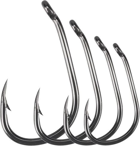 Luroad 50 قطعة من خطاف صيد سمك الشبوط الشائك الخشن، متوفر بخطاف ساق منحني مطلي بالتفلون وخطاف فجوة واسعة مقاس 2، 4، 6، 8، 10 in Kuwait