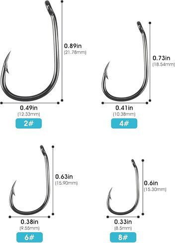 Luroad 50 قطعة من خطاف صيد سمك الشبوط الشائك الخشن، متوفر بخطاف ساق منحني مطلي بالتفلون وخطاف فجوة واسعة مقاس 2، 4، 6، 8، 10 in Kuwait