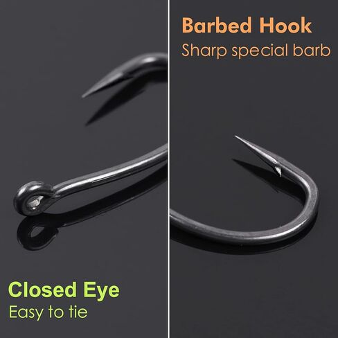 Luroad 50 قطعة من خطاف صيد سمك الشبوط الشائك الخشن، متوفر بخطاف ساق منحني مطلي بالتفلون وخطاف فجوة واسعة مقاس 2، 4، 6، 8، 10 in Kuwait