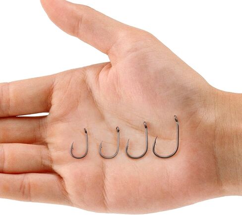 Luroad 50 قطعة من خطاف صيد سمك الشبوط الشائك الخشن، متوفر بخطاف ساق منحني مطلي بالتفلون وخطاف فجوة واسعة مقاس 2، 4، 6، 8، 10 in Kuwait