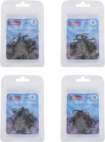 Luroad 50 قطعة من خطاف صيد سمك الشبوط الشائك الخشن، متوفر بخطاف ساق منحني مطلي بالتفلون وخطاف فجوة واسعة مقاس 2، 4، 6، 8، 10 in Kuwait