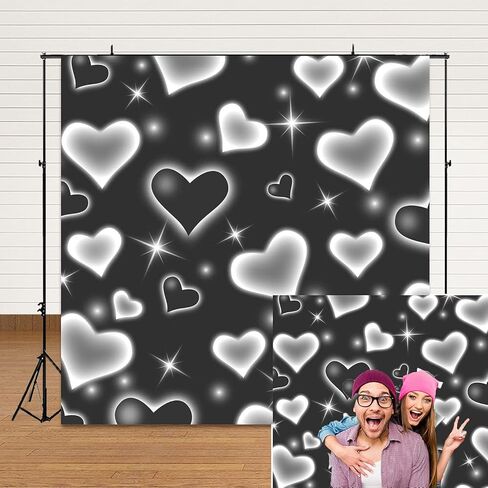 Mocsicka Early 2000s Photography Backdrop Black Heart Photo Backdrop Valentines Heart Stars Valentines Day Party Decoration Newborn Kids Portrait Photo Props in Saudi Arabia