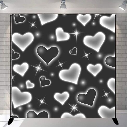 Mocsicka Early 2000s Photography Backdrop Black Heart Photo Backdrop Valentines Heart Stars Valentines Day Party Decoration Newborn Kids Portrait Photo Props in Saudi Arabia