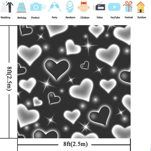 Mocsicka Early 2000s Photography Backdrop Black Heart Photo Backdrop Valentines Heart Stars Valentines Day Party Decoration Newborn Kids Portrait Photo Props in Saudi Arabia