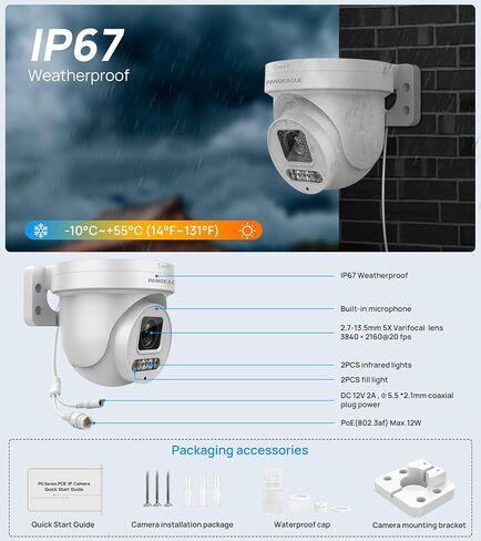 Compatible for Hikvision 8MP Full Color PTZ Camera Outdoor, 5X Optical Zoom 2.7~13.5mm Lens, 4K Turret IP Camera with Smart Dual Light Night Vision,Human Vehicle Detection,2-Way Audio,SD(512G),IP67 in Saudi Arabia