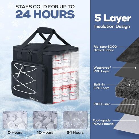 RealCool 35/45 Can Collapsible Soft Cooler Bag, Leakproof Ice Chest | 24h Cold (With Ice), Multi-Pockets, 5-Layer Insulation,Perfect For Lunch,Camping, Picnics, Beach, Road Trips, Work,Kayaking in Kuwait