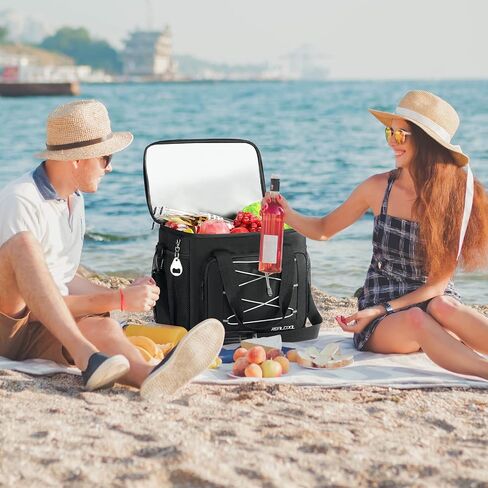 RealCool 35/45 Can Collapsible Soft Cooler Bag, Leakproof Ice Chest | 24h Cold (With Ice), Multi-Pockets, 5-Layer Insulation,Perfect For Lunch,Camping, Picnics, Beach, Road Trips, Work,Kayaking in Kuwait