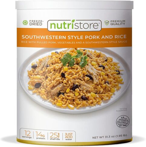 Nutristore لحم الخنزير والأرز على الطريقة الجنوبية الغربية المجففة بالتجميد | وجبة تخزين المواد الغذائية السائبة للبقاء على قيد الحياة في حالات الطوارئ | مثالي للوجبات اليومية والتخزين طويل الأمد | مدة الصلاحية 25 عامًا | فحص وزارة الزراعة الأمريكية (عبوة in Kuwait