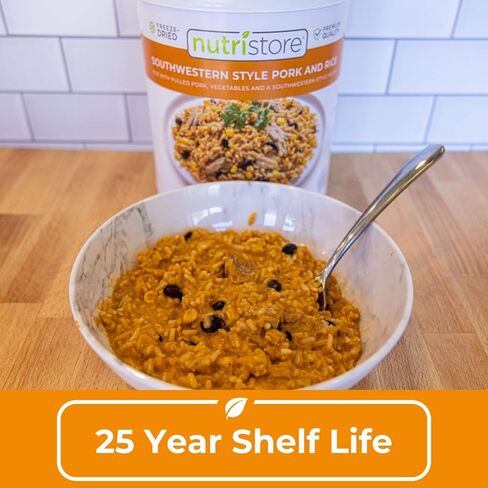 Nutristore لحم الخنزير والأرز على الطريقة الجنوبية الغربية المجففة بالتجميد | وجبة تخزين المواد الغذائية السائبة للبقاء على قيد الحياة في حالات الطوارئ | مثالي للوجبات اليومية والتخزين طويل الأمد | مدة الصلاحية 25 عامًا | فحص وزارة الزراعة الأمريكية (عبوة in Kuwait