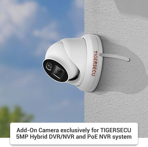 كاميرا TIGERSECU Add-On 5MP POE IP Dome لاستخدام فقط 5MP Hybrid NVR/DVR، عدسة زاوية واسعة 2.8 مم، رؤية ليلية ملونة، تسجيل صوتي (يُباع مصدر الطاقة بشكل منفصل) in Kuwait
