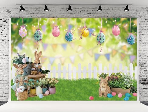 7X5ft Spring Garden Background Easter Photography Backdrop Easter Rabbit Colorful Egg Fence Flag Background Spring Easter Floral Bokeh Photo Studio Booth in Saudi Arabia