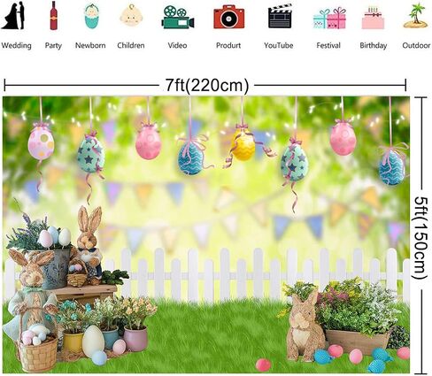 7X5ft Spring Garden Background Easter Photography Backdrop Easter Rabbit Colorful Egg Fence Flag Background Spring Easter Floral Bokeh Photo Studio Booth in Saudi Arabia