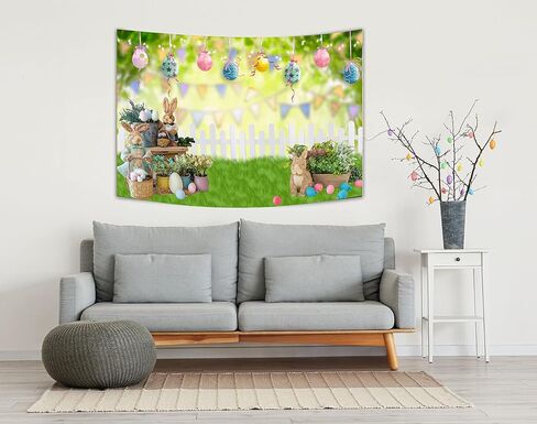 7X5ft Spring Garden Background Easter Photography Backdrop Easter Rabbit Colorful Egg Fence Flag Background Spring Easter Floral Bokeh Photo Studio Booth in Saudi Arabia