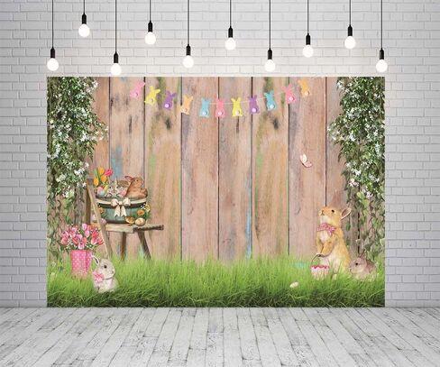 7X5ft Spring Garden Background Easter Photography Backdrop Easter Rabbit Colorful Egg Fence Flag Background Spring Easter Floral Bokeh Photo Studio Booth in Saudi Arabia
