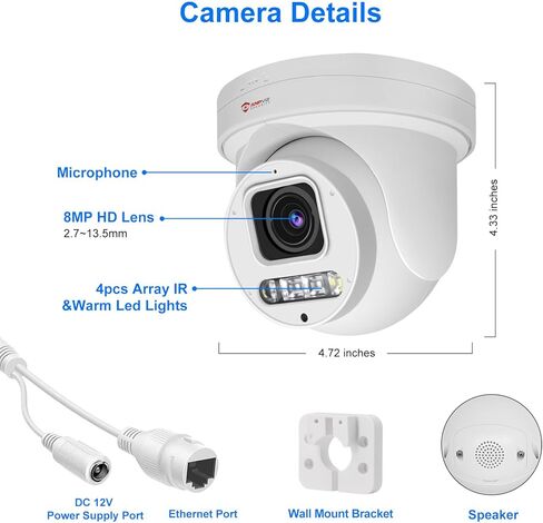 Anpviz 4K 8MP PoE PTZ Camera Outdoor, 5X Optical Zoom 2.7~13.5mm Lens, Pan 280° Tilt 90° IP Security Camera with Human Vehicle Detection, Spotlight&Sound Alarm, 2 Way Talk, SD Card Slot, IP66 in Kuwait